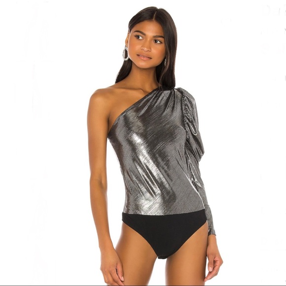 NEW ALIX NYC REVOLVE SILVER METALLIC ONE-SHOULDER BODYSUIT - Picture 2 of 10